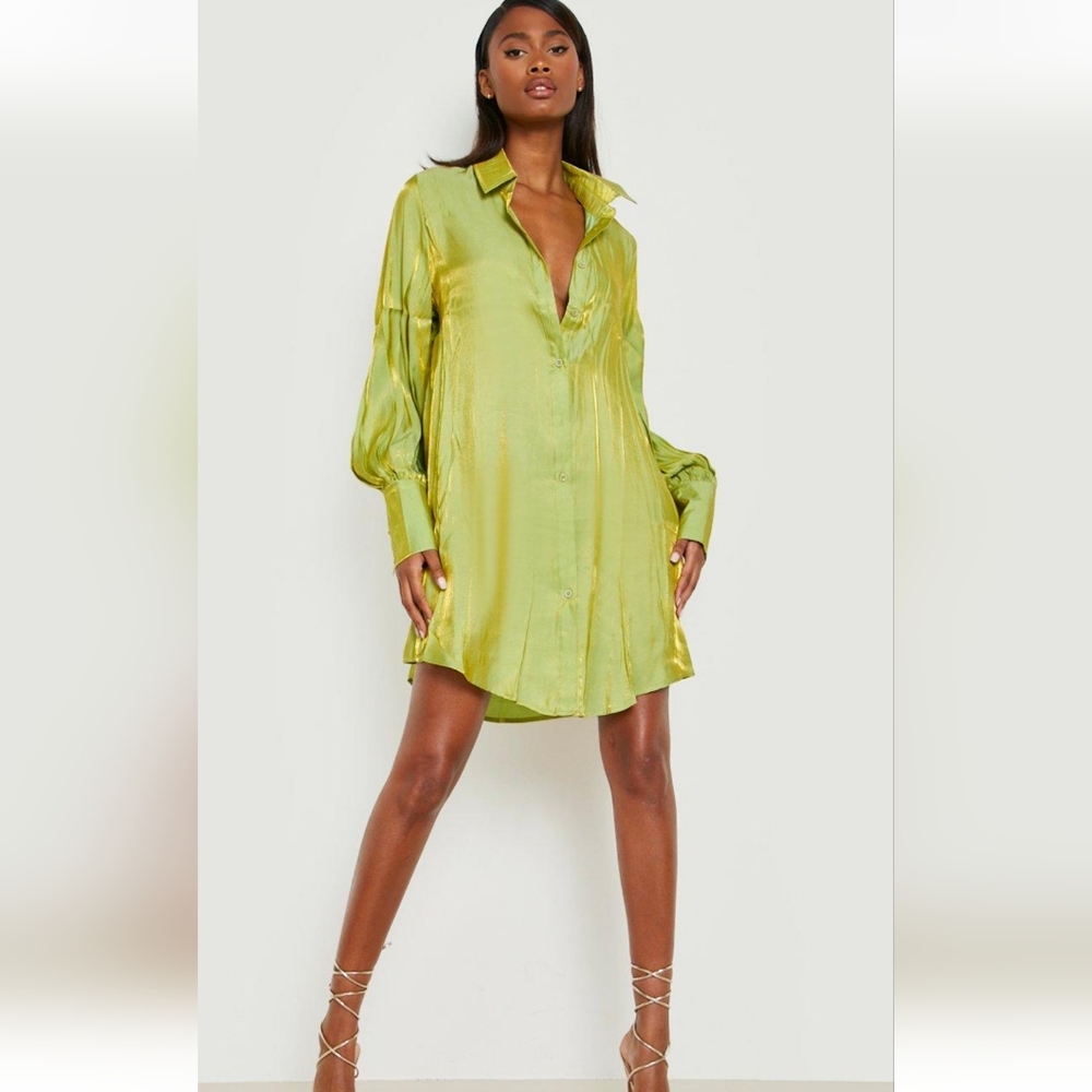 Boohoo Green Shirt Dress
